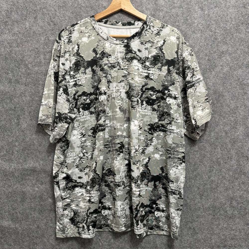 Silver Bait Fishing Shirt Mens XL Gray Camo Performance Short Sleeve Tee Spandex